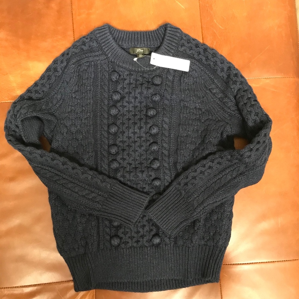NWT J Crew Popcorn Cable Knit Sweater Navy - Picture 5 of 5